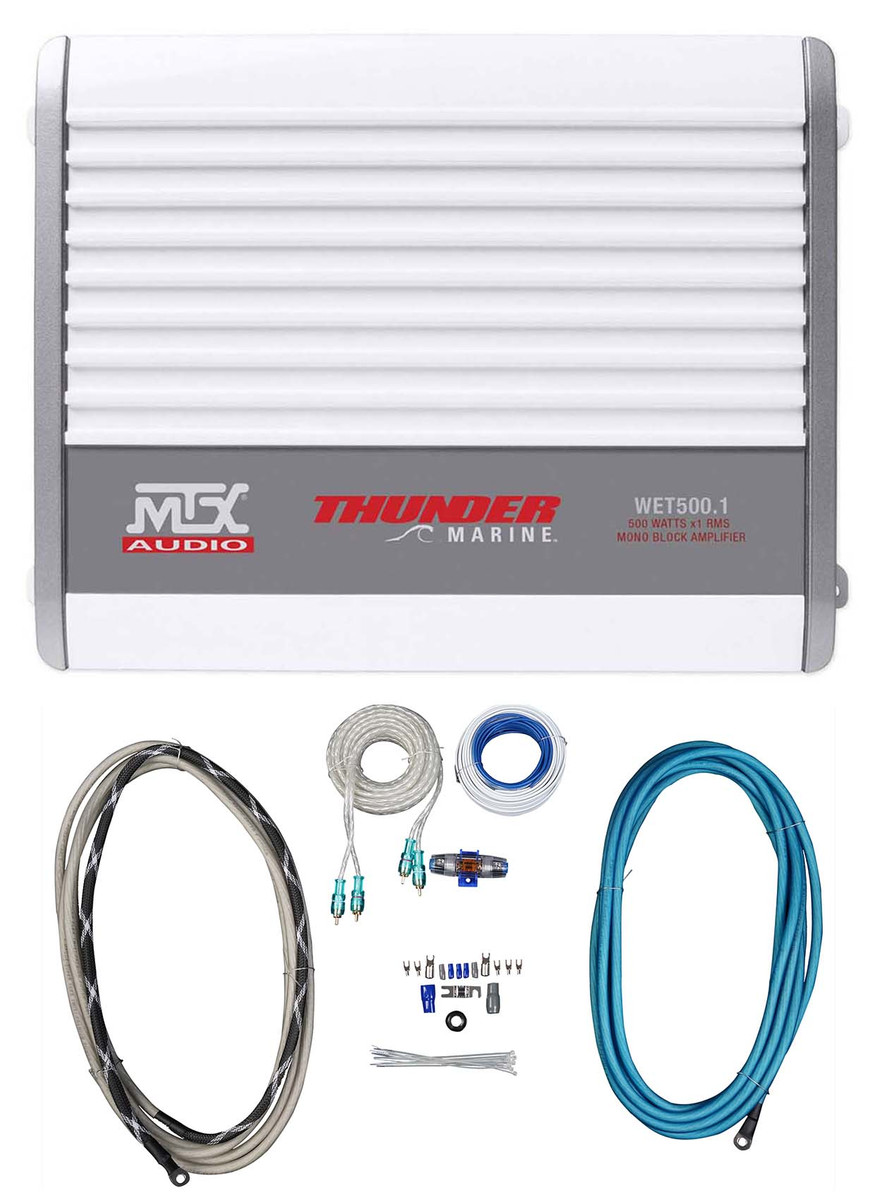 MTX WET500.1 1000w Marine Mono Amplifier Class D+Amp Kit 4  Boat/ATV/UTV/RZR/Cart