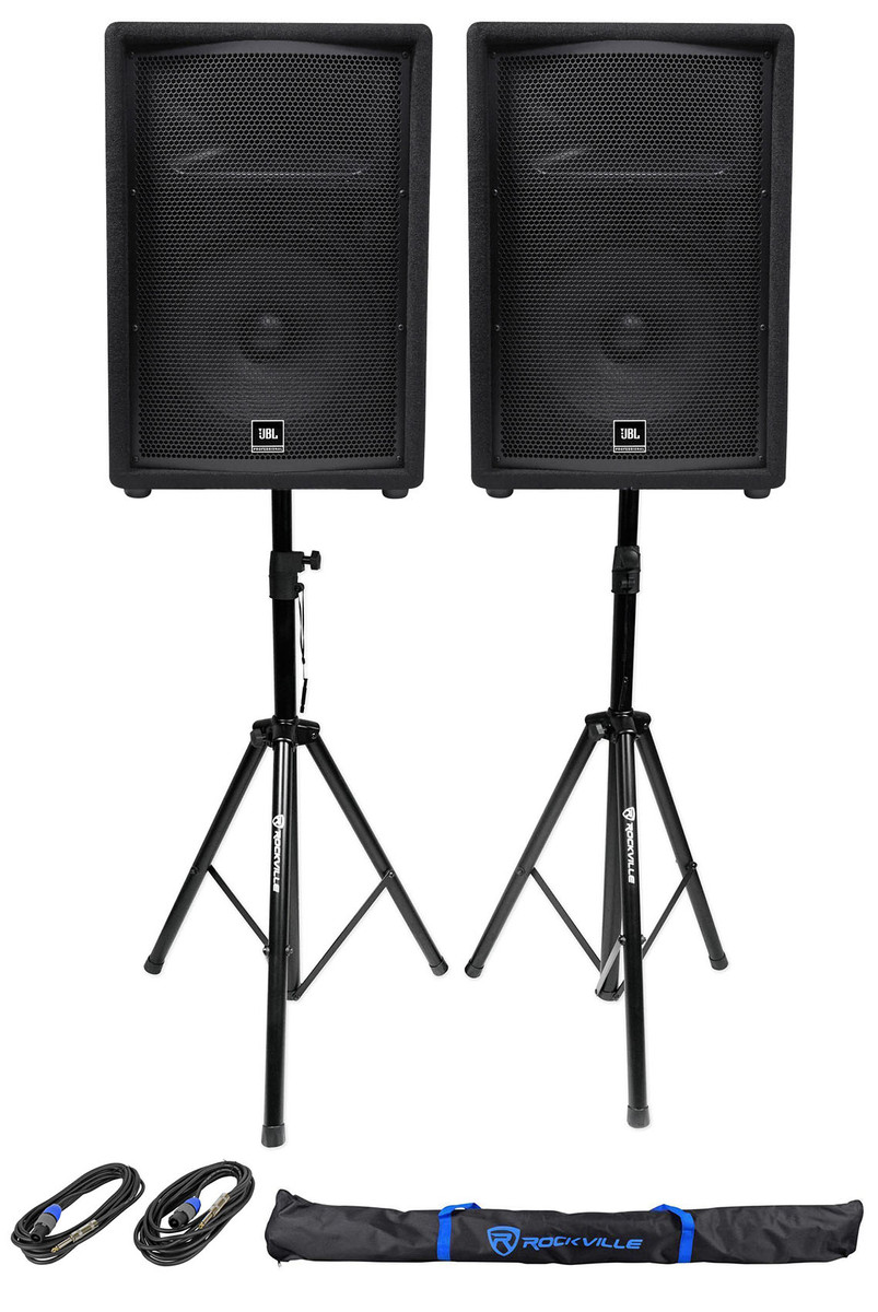 2 JBL JRX212 1000 Watt 12 DJ PA Speakers Monitors+ 2)Stands+2)Cables+Carry  Case - Rockville Audio