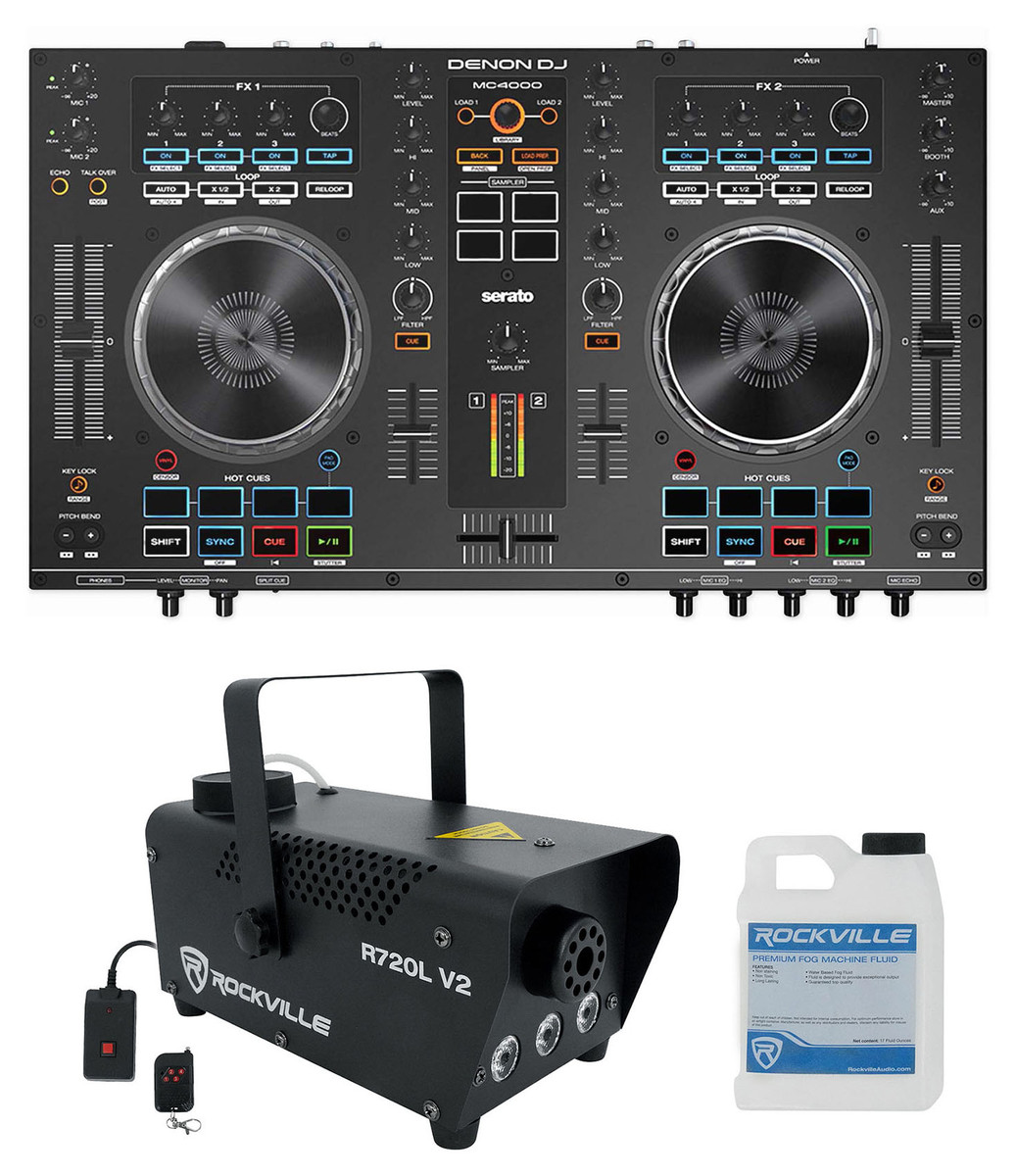 DENON MC4000 2-Deck Serato DJ Controller w/ Interface+Fog Machine w/LED  Lights