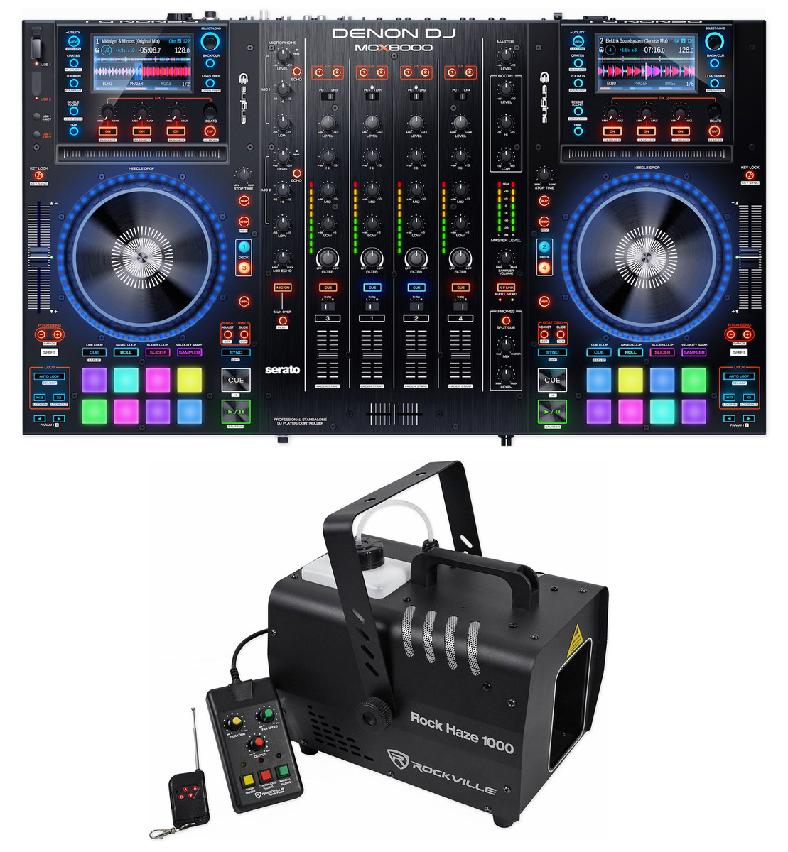 DENON MCX8000 Digital Mixer Serato DJ Controller USB Player + Haze Machine