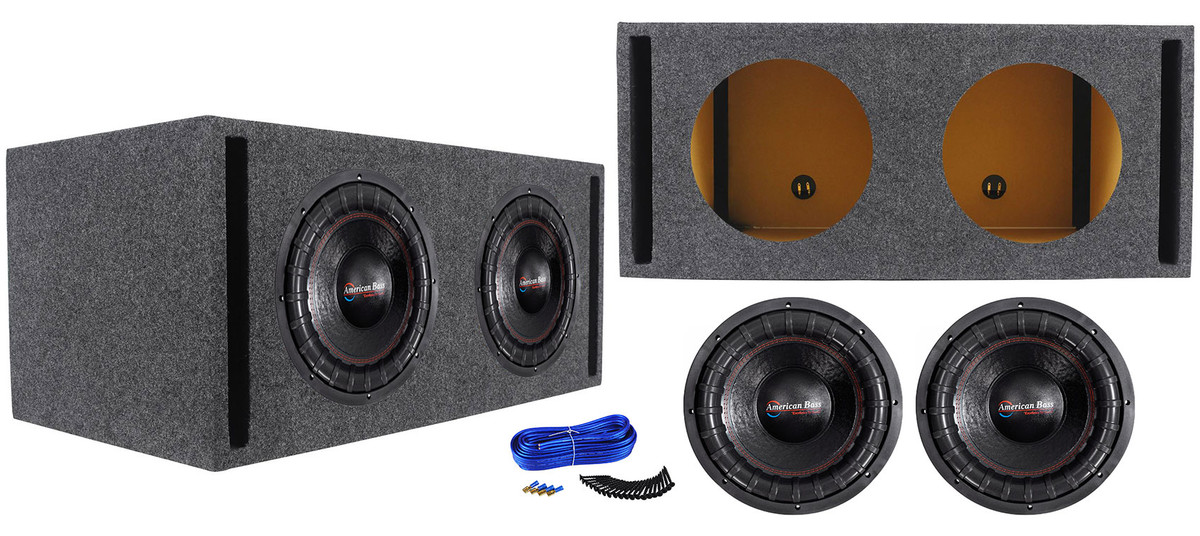 (2) American Bass XFL-1244 2000 Watt 12 Car Subwoofers+Vented Sub Box  Enclosure