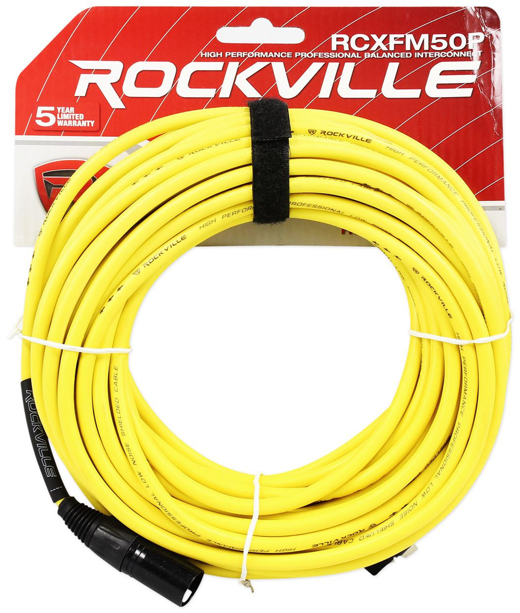 4 Rockville RCXFM50PY Yellow 50' Female to Male REAN XLR Mic Cable 100
