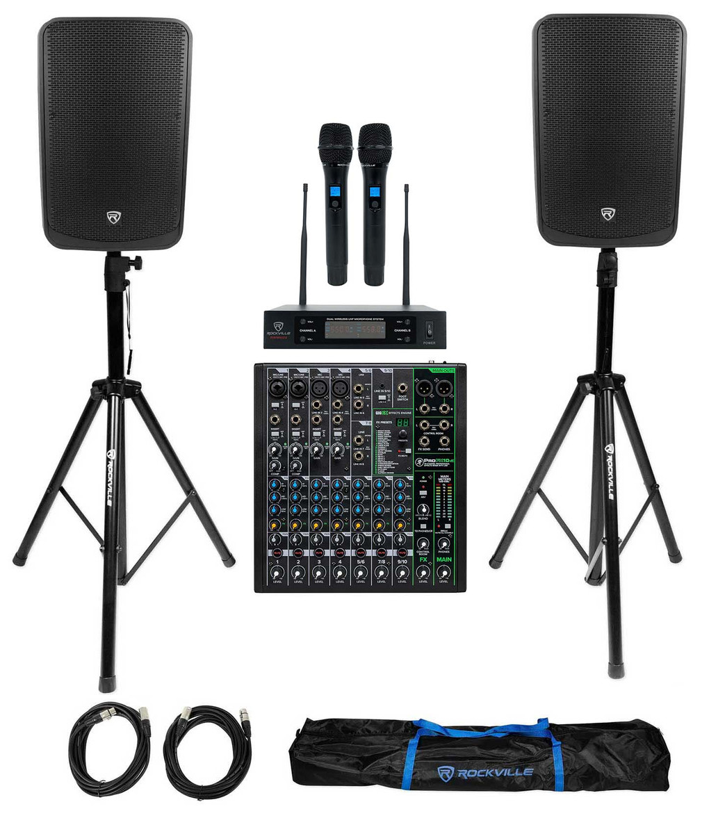 2 Rockville Titan 15 15 2000w Active DJ PA  Altavoces/Bluetooth/DSP+Soportes + Cables