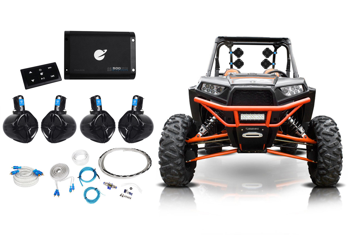 2 Rockville 6.5" Tower Speakers Bluetooth Amp+Remote for ATV/UTV/RZR