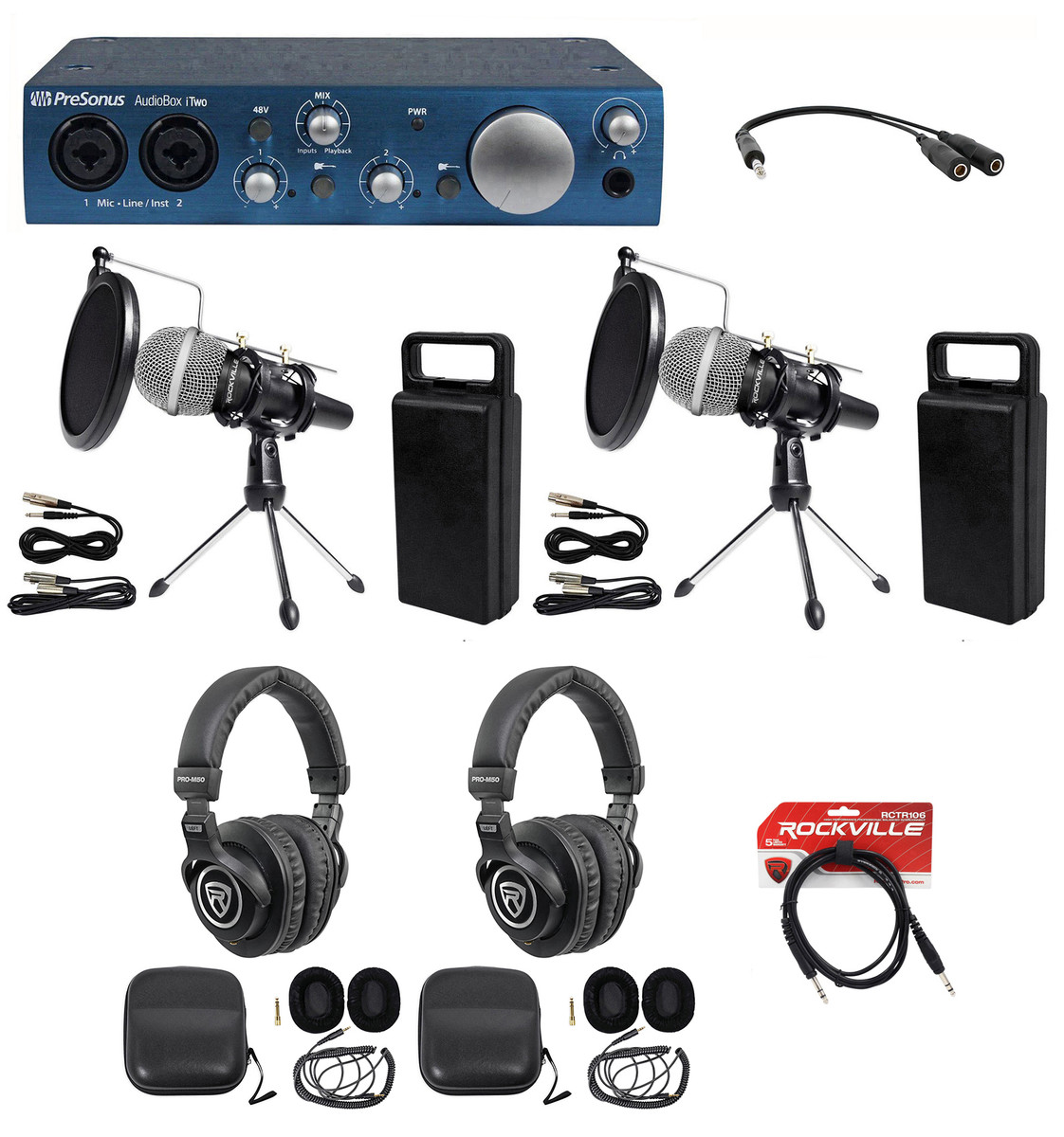 Presonus AudioBox iTwo 2-Person Podcast Podcasting Recording Kit  Mics+Headphones