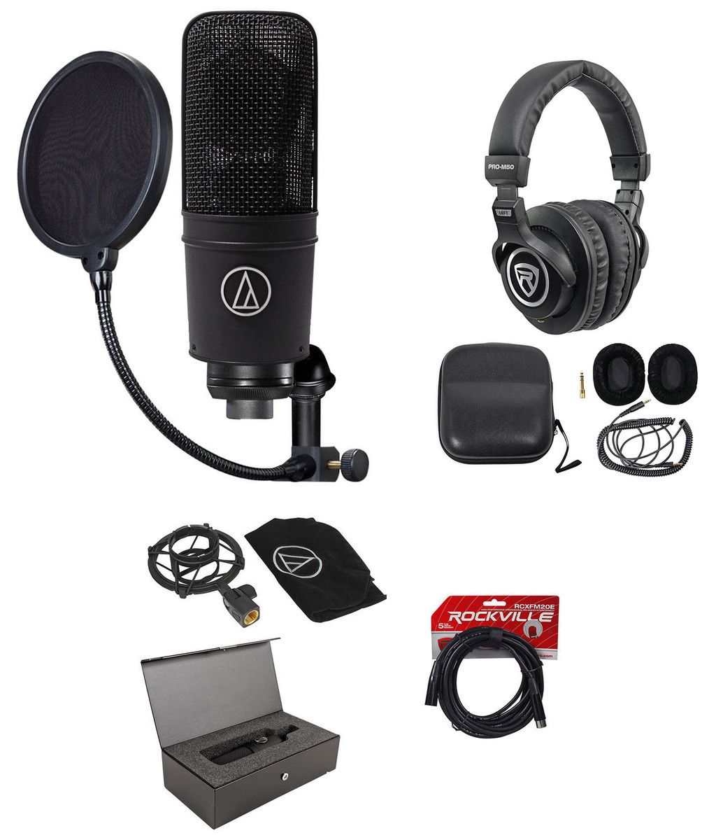 Audio Technica AT4040 Studio Condenser Microphone+Headphones+Pop  Filter+Cable