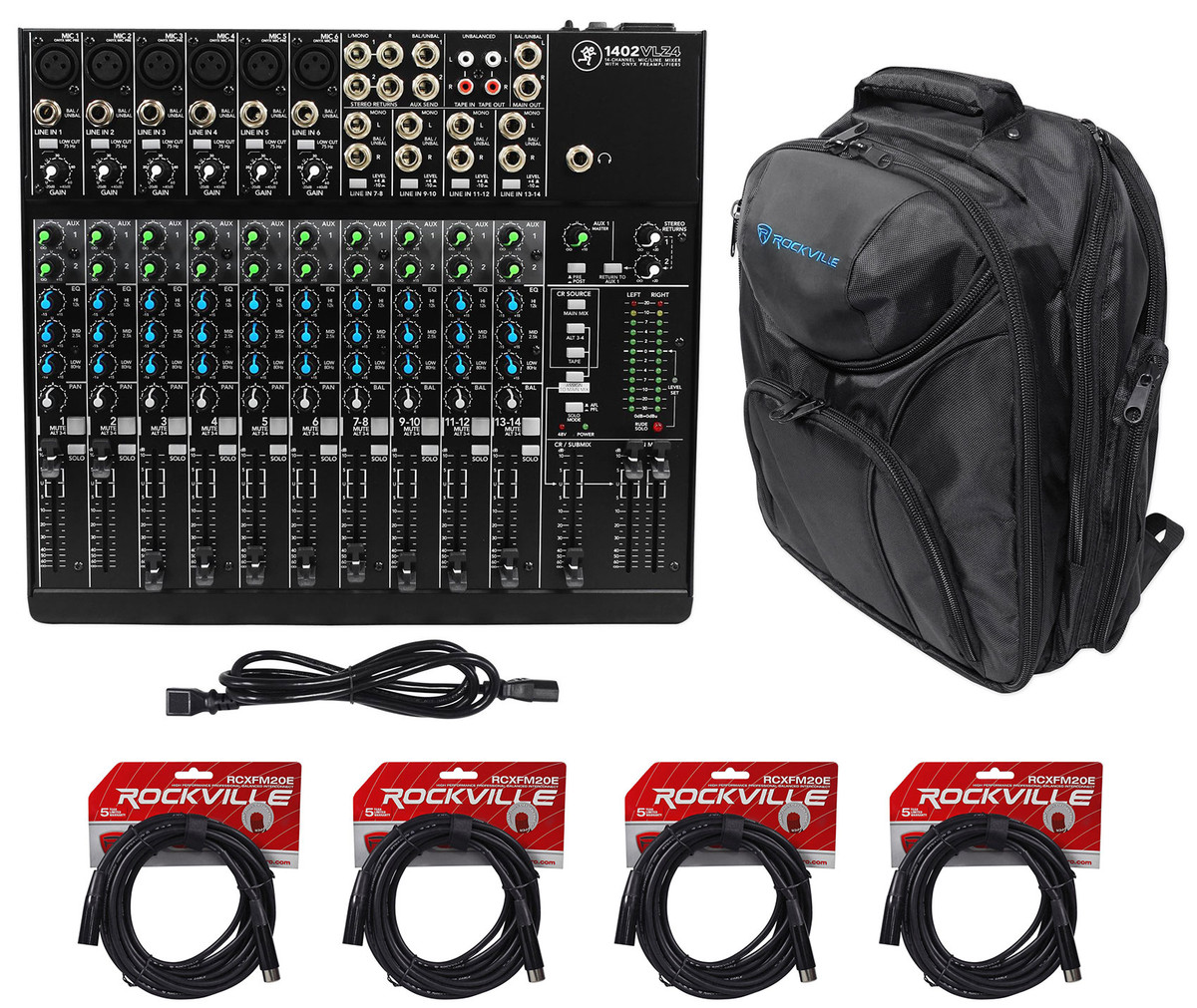 Mackie 1402VLZ4 14-channel Compact Analog Mixer w/6 ONYX  Preamps+Backpack+Cables