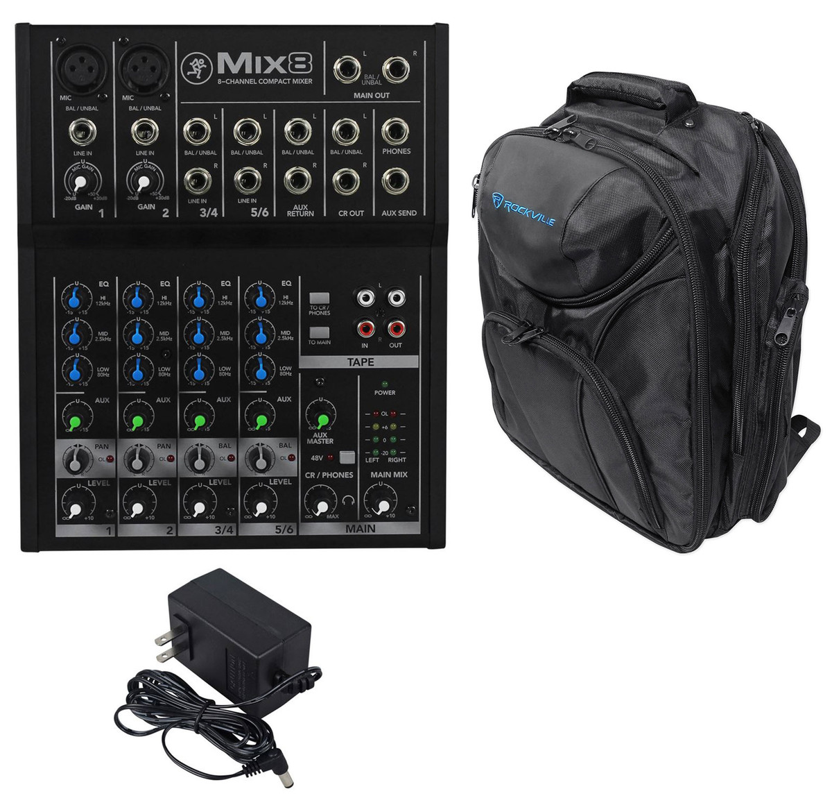 Mackie Mix8 8 Channel Compact Mixer + Backpack Carry Bag