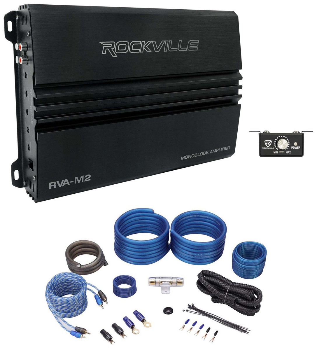 Rockville RVA-M2 2500w Mono 1 Ohm Car Amplifier+Bass Remote+Amp Wire Kit -  Rockville Audio
