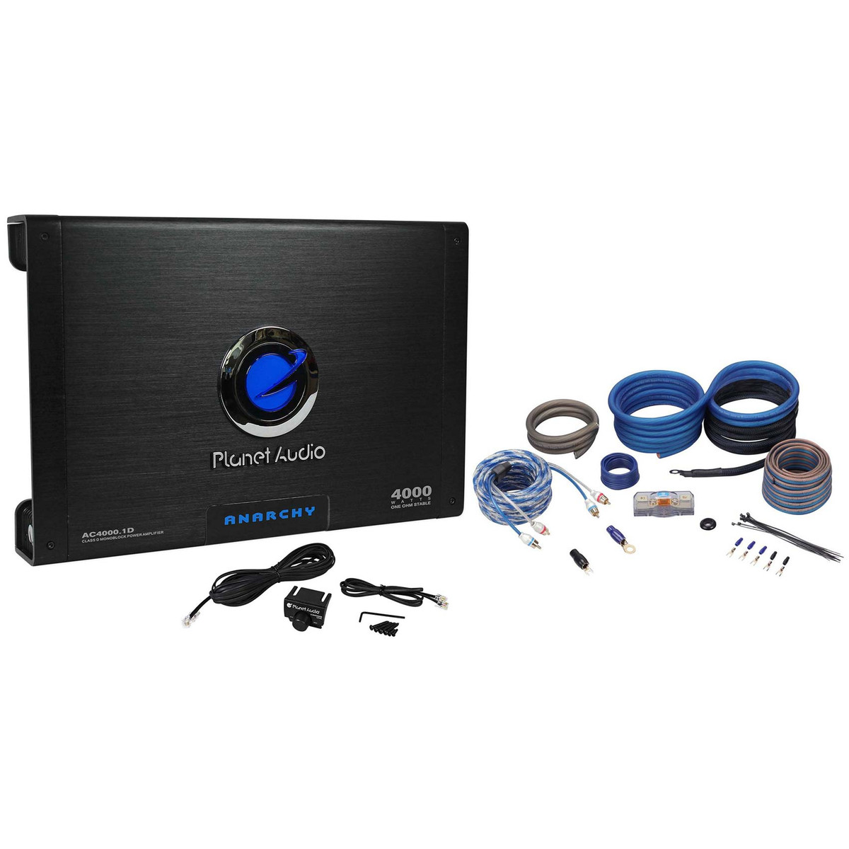 New Planet Audio AC4000.1D 4000W Class D Mono 1 Ohm Car Amplifier+Amp  Kit+Remote