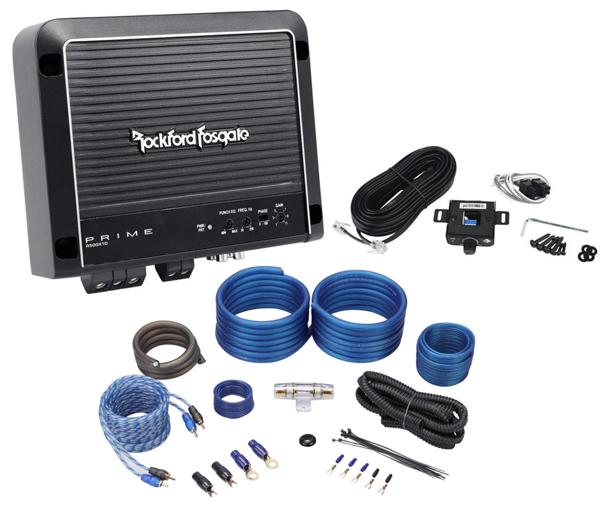 Rockford Fosgate Prime R500X1D 500 Watt RMS Mono Car Class D Amplifier+Amp  Kit