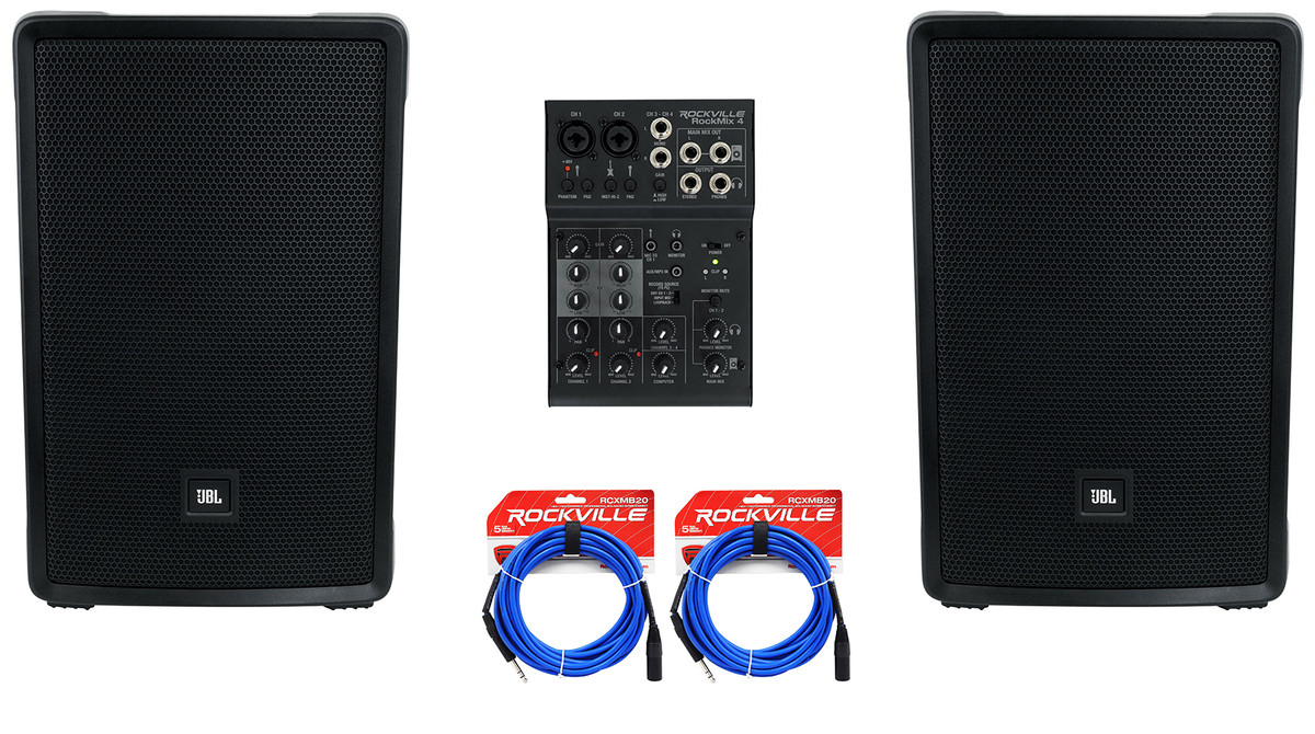 2 JBL IRX112BT 12" 1300w Powered DJ Portable PA Speakers w/ Bluetooth+Mixer  w/EQ