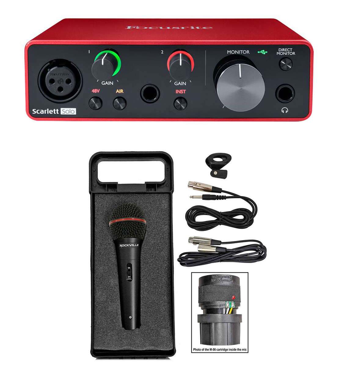 Focusrite SCARLETT SOLO 3rd Gen 192kHz USB Audio Interface Bundle with  Microphone, Cable & Case