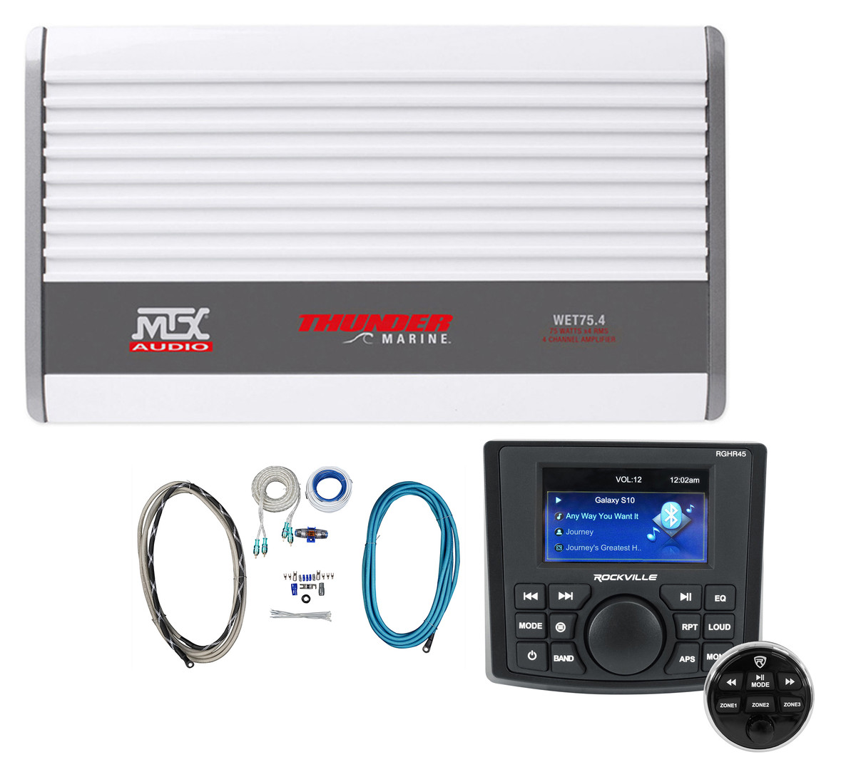 MTX WET75.4 Marine 4-Channel Amplifier Bundle with 4-Zone