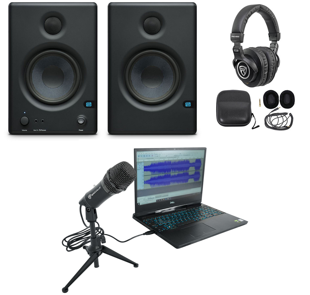 Pair Presonus Eris E4.5 Powered 4.5 Studio Monitors+USB  Microphone+Headphones