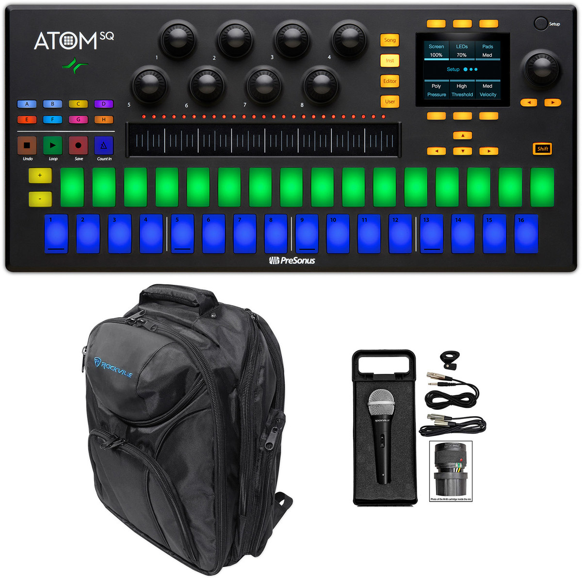 PRESONUS ATOM SQ MIDI USB Ableton DJ Pad Controller+Backpack+Mic+