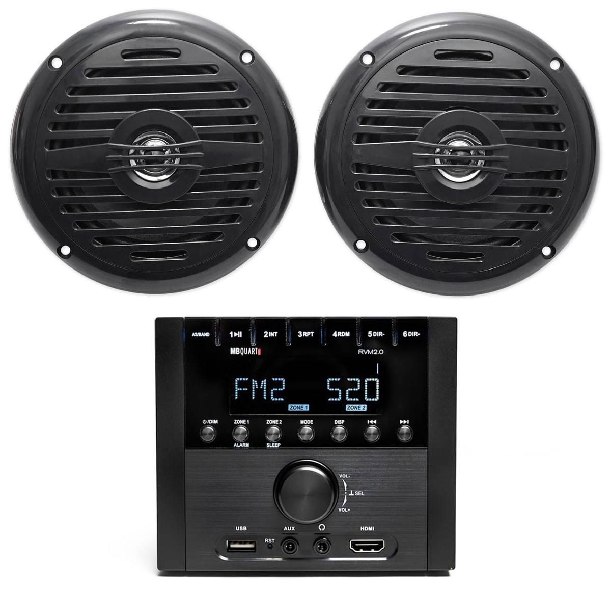 MB Quart RVM2.0 2-Zone RV Receiver Bluetooth Radio Stereo+(2) 5.25" Speakers  - Rockville Audio