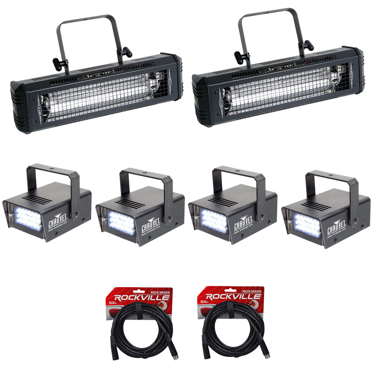 2) American DJ Mega Flash DMX 800W Compact Strobe Lights+4) Mini