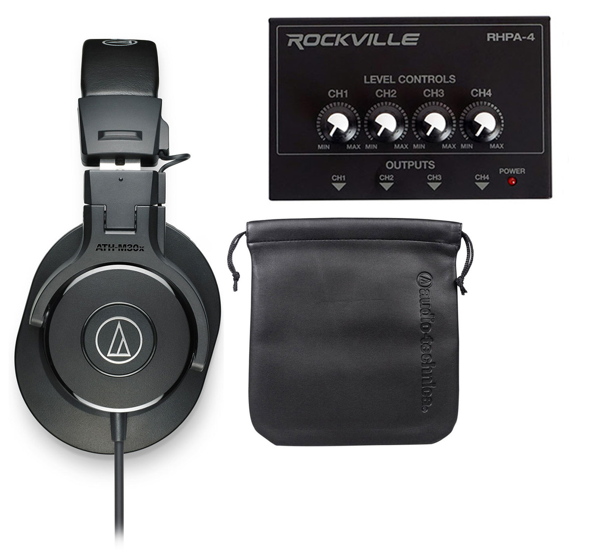 Audio Technica ATH-M30X Studio Monitor Headphones+4-Way