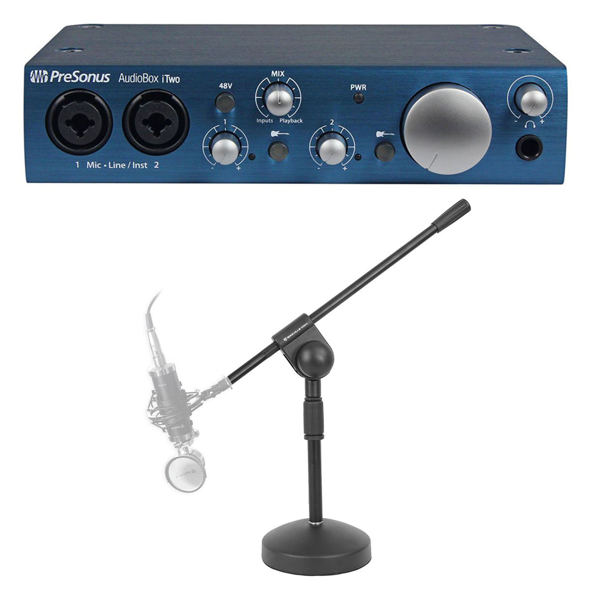 Presonus Audiobox iTwo 2X2 USB iPad/PC/Mac Recording Interface+Desktop Mic  Stand