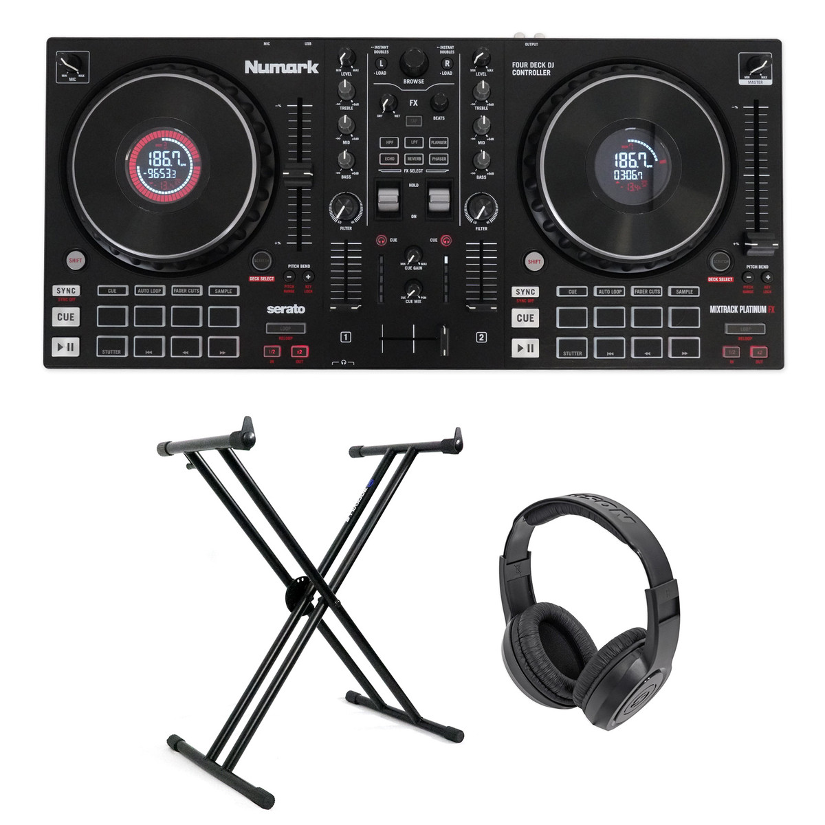 Numark Mixtrack Platinum FX 4-Deck Serato DJ Controller + Stand +