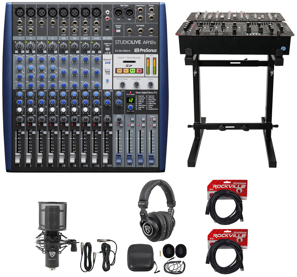 Presonus StudioLive AR12C 12-Ch USB Live Sound/Studio  Mixer+Headphones+Stand+Mic