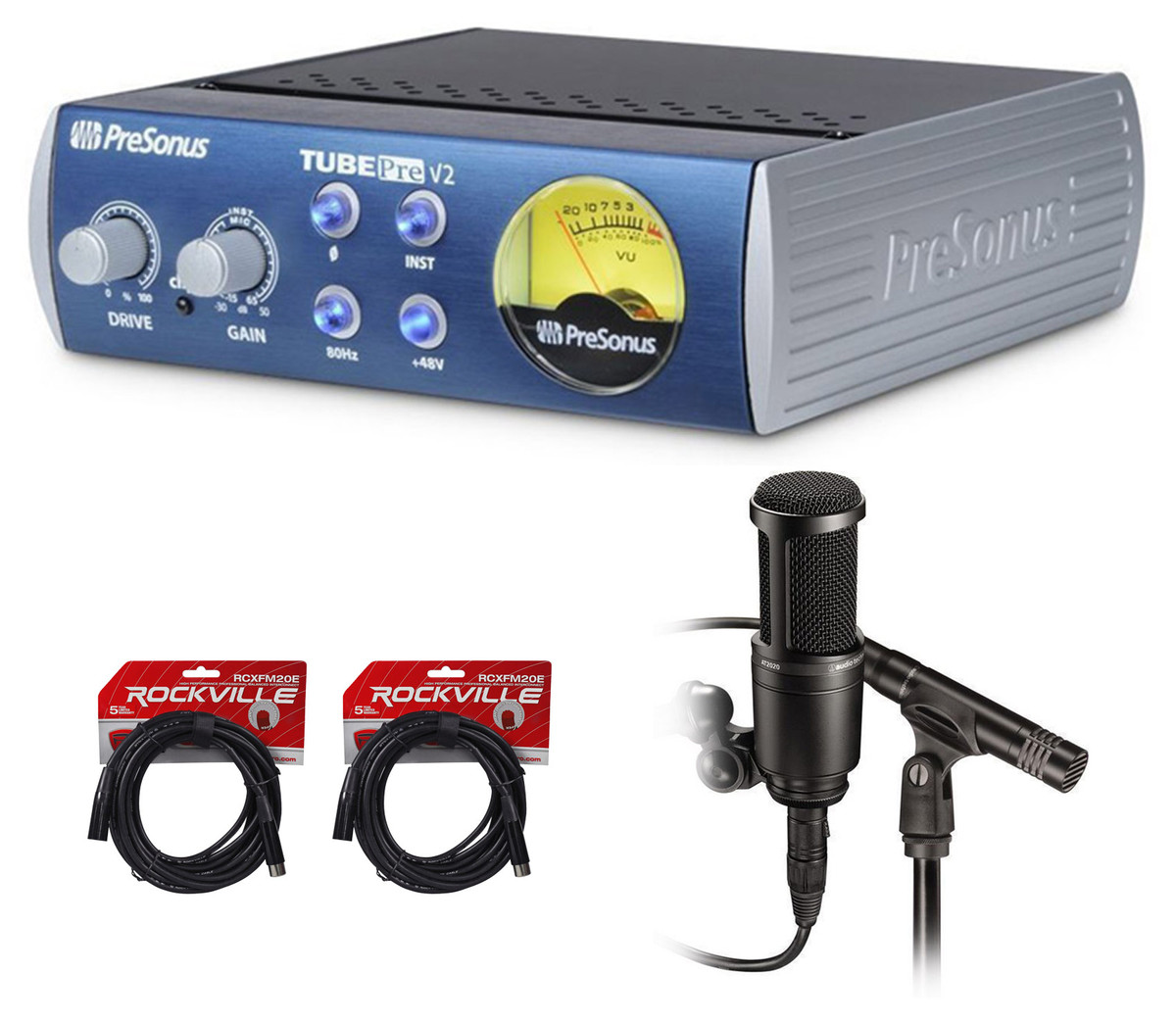 PRESONUS TUBEPRE v2 2ch Preamp +AUDIO TECHNICA AT2041SP Dual Mic Pack +XLRs