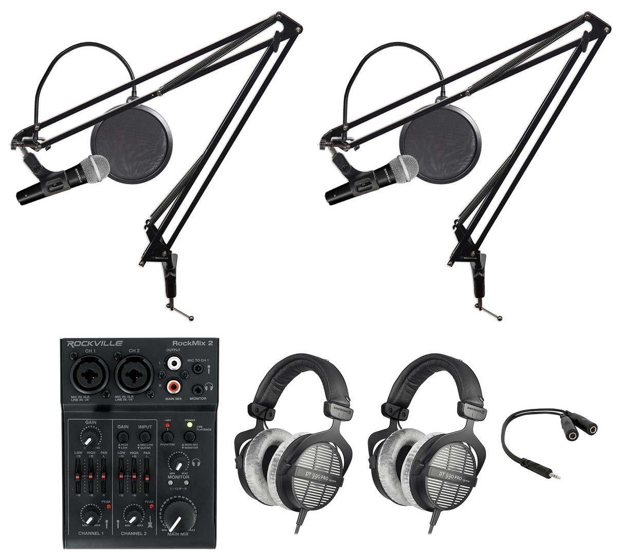 Rockville 2 Person Podcast Podcasting Kit w Boom Beyerdynamic DT