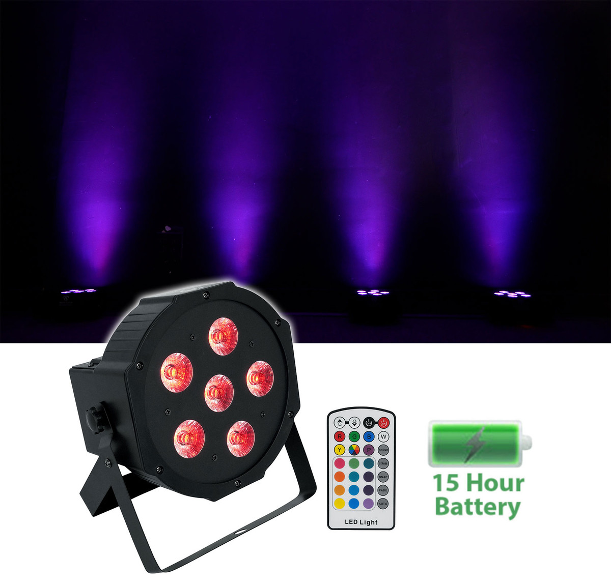 reembolso Y así Viaje Rockville BATTERY PAR 6RF Rechargeable RGBWA+UV Wireless DMX LED Light+RF  Remote - Rockville Audio