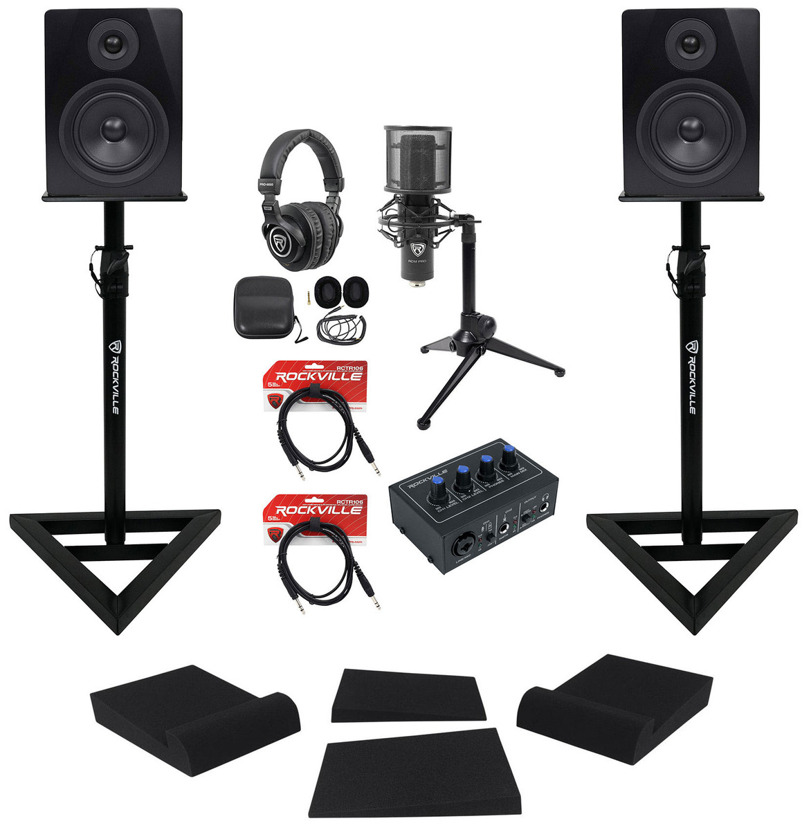 Rockville Home Studio Recording Kit w/ Interface+Monitors+Stands+Mic+Headphones  - Rockville Audio