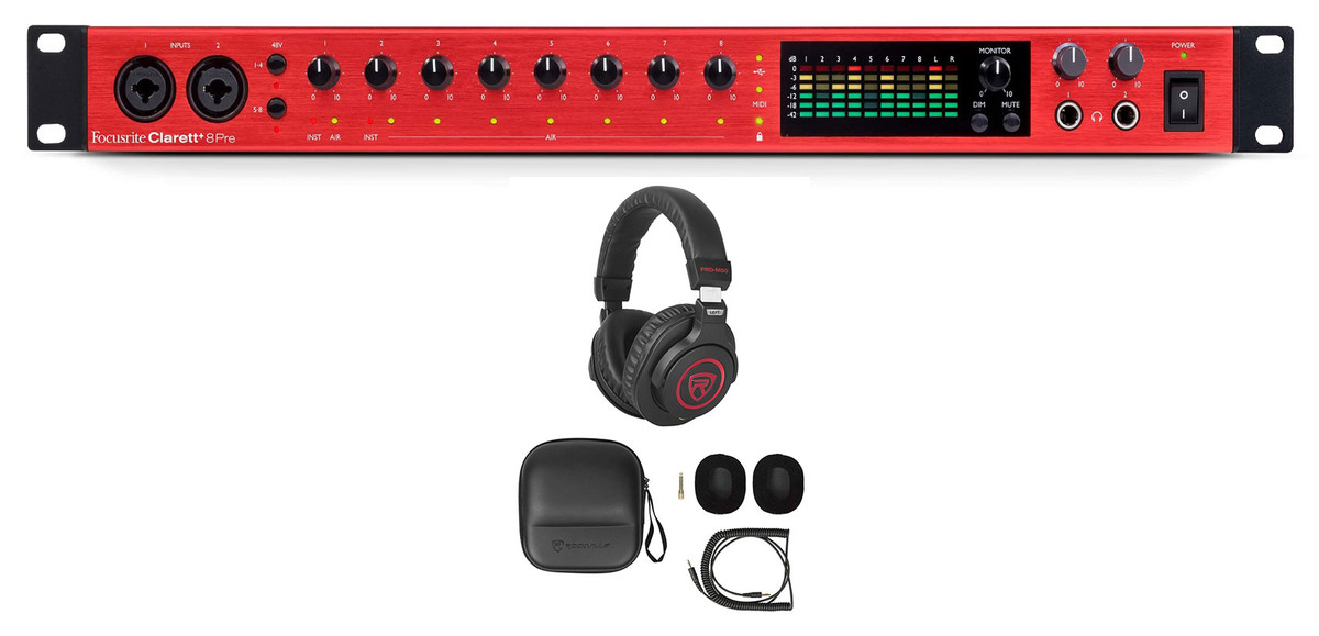 Focusrite Clarett+ 8Pre USB-C JFET/ADAT Audio Recording Interface+Headphones