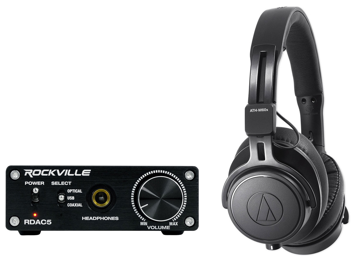 Audio Technica ATH-M60X Monitor Headphones+DAC Headphone Amplifier