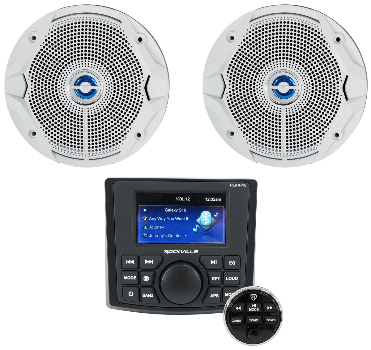 Rockville RGHR45 4 Zone Marine Gauge Bluetooth Receiver+(2) JBL 6.5