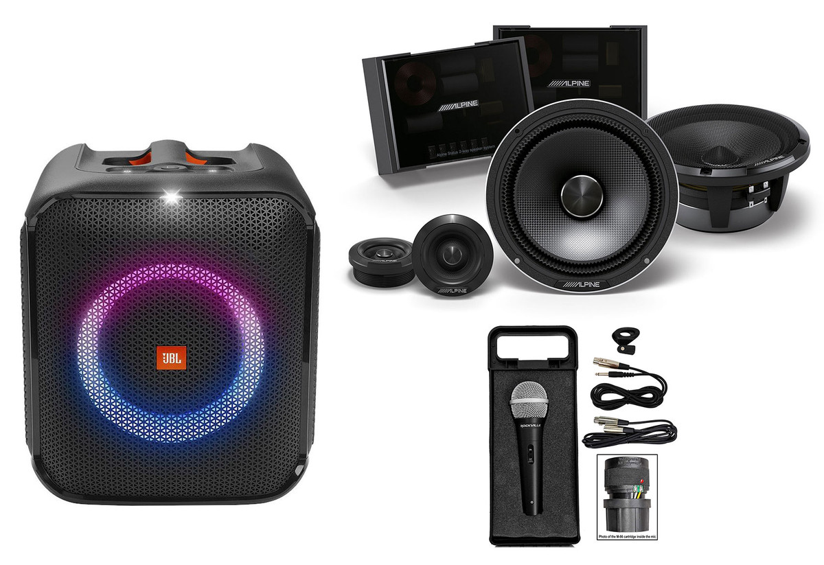 JBL Partybox Encore Essential Portable Compact Party Speaker w LED +  Microphone - Rockville Audio