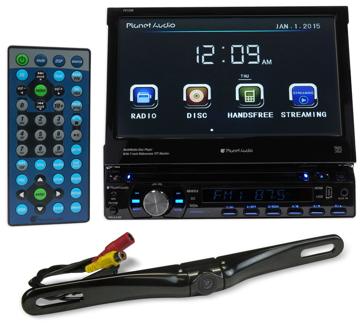 Planet Audio P9759B inches 1-Din In-Dash Car DVD Receiver w/ Bluetooth  USB/SD+Camera Rockville Audio