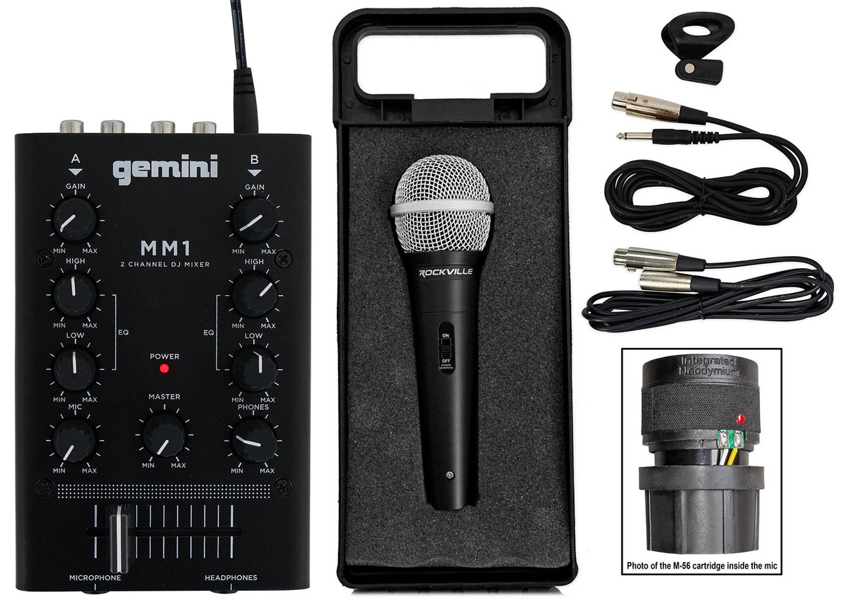 Gemini MM1 Pocket-Sized 2-Channel DJ Mixer w/ 2-Band  EQ+Microphone+Cable+Case