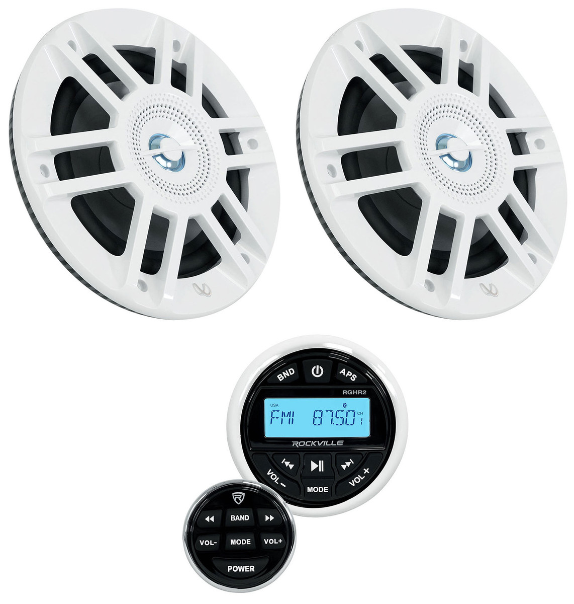 2) Infinity KAPPA 6.5" Marine LED Speakers+Bluetooth Gauge - Audio