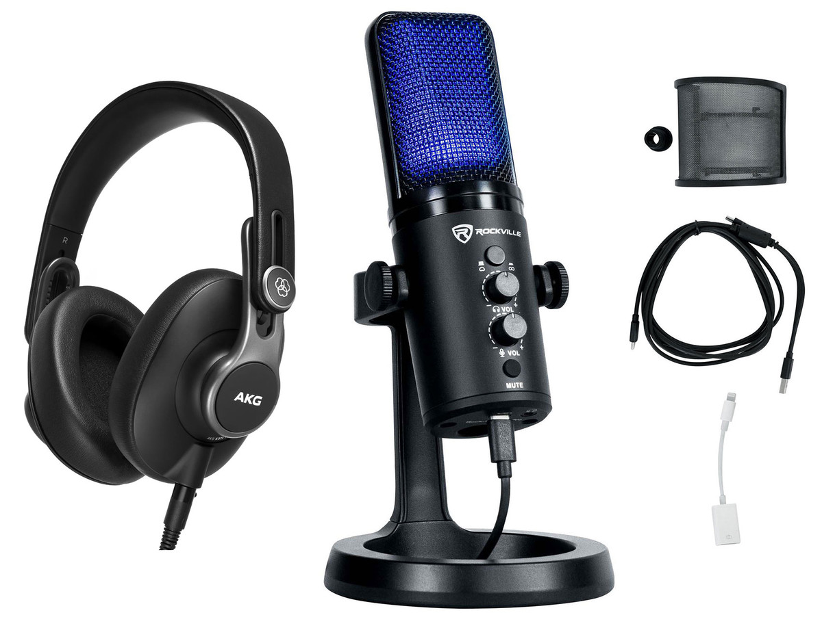Podcast Microphone Studio Mic And Headphones Set Recording