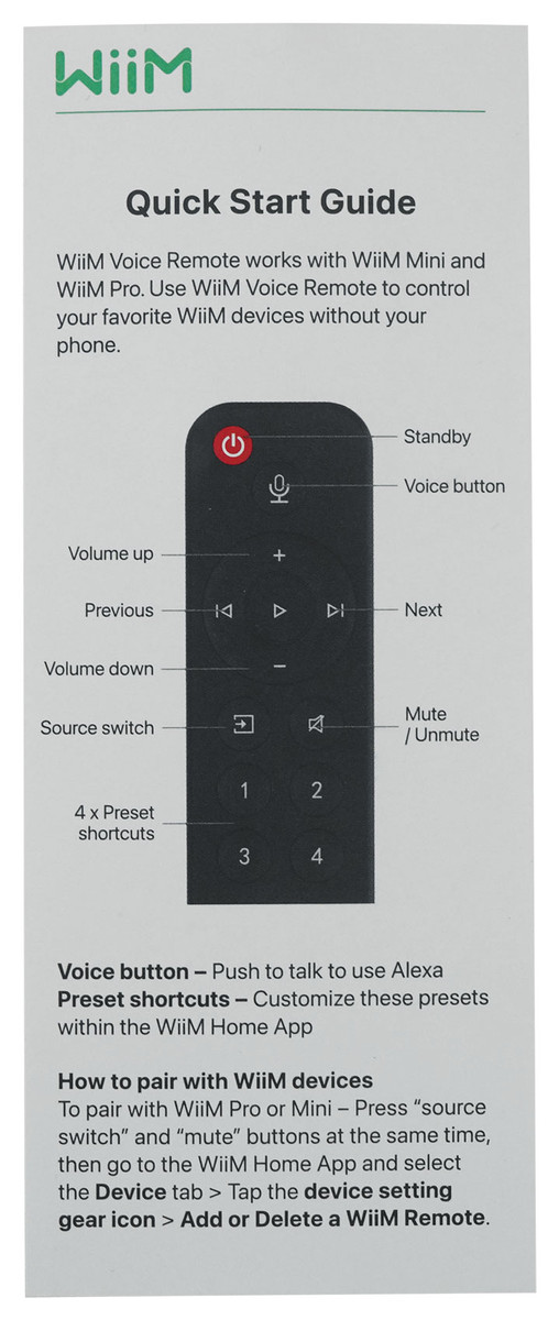 WiiM PushtoTalk Voice Remote for WiiM Mini and Wiim Pro Audio