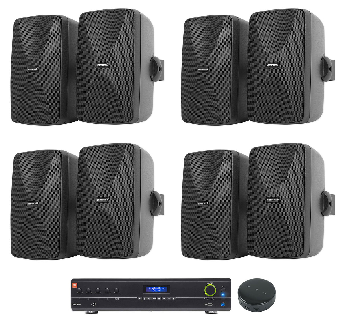 JBL VMA1240 Commercial 70v Mixer/Amplifier+Wifi Receiver+(8) Black Wall