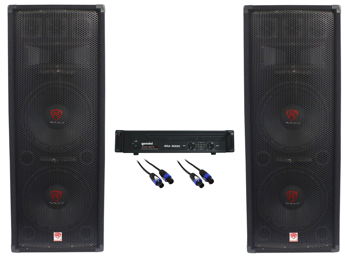 2) Rockville Dual 12” 2000w DJ/Pro PA Speakers+Gemini