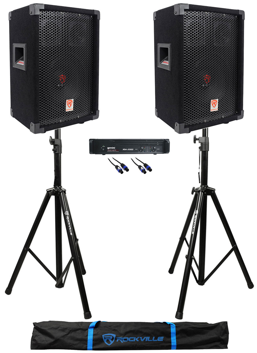 2) Rockville RSG8 8” 300 Watt DJ/Pro PA Speakers+Gemini Amplifier+