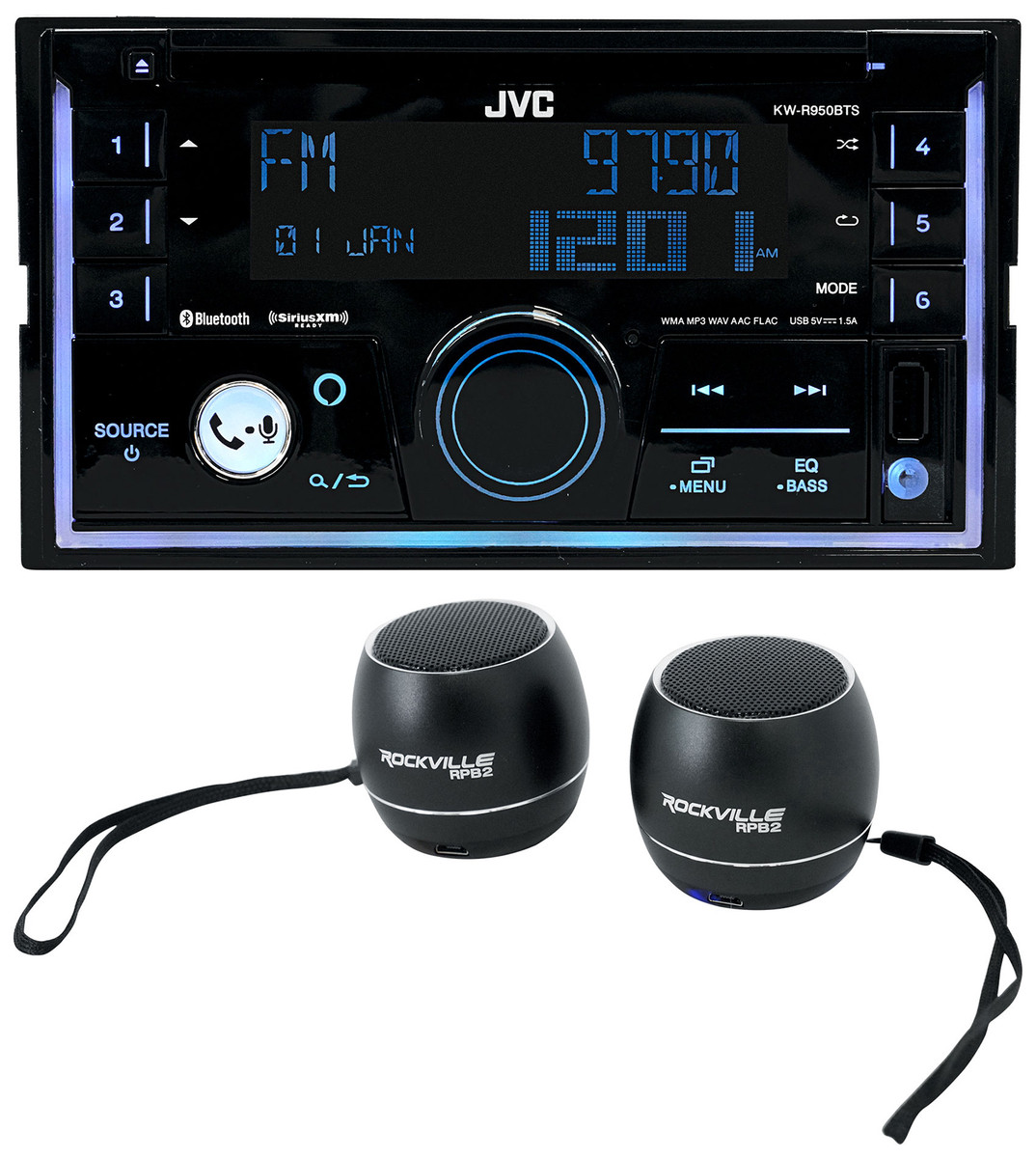 JVC KW-R950BTS 2-Din Car Stereo CD Receiver w/ Bluetooth/USB/XM