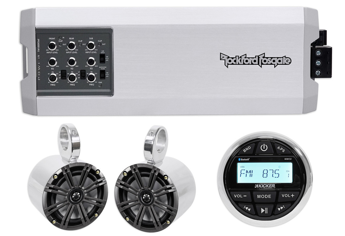 Rockford Fosgate Tm1000x5ad 1000w 5 Ch Marine Amplifier Kicker Speakers Receiver