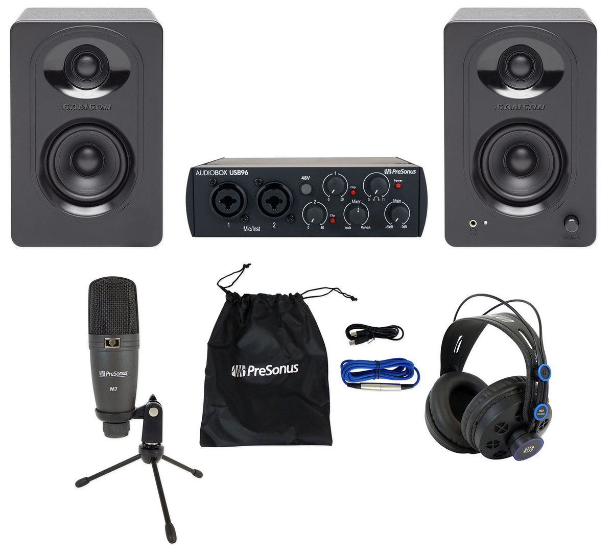 Presonus Audiobox 96 Studio Black USB Interface+Headphones+Mic+Samson ...