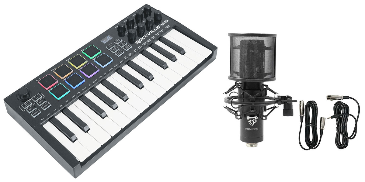 Rockville M25 Black 25 Key USB Wireless Bluetooth MIDI Keyboard