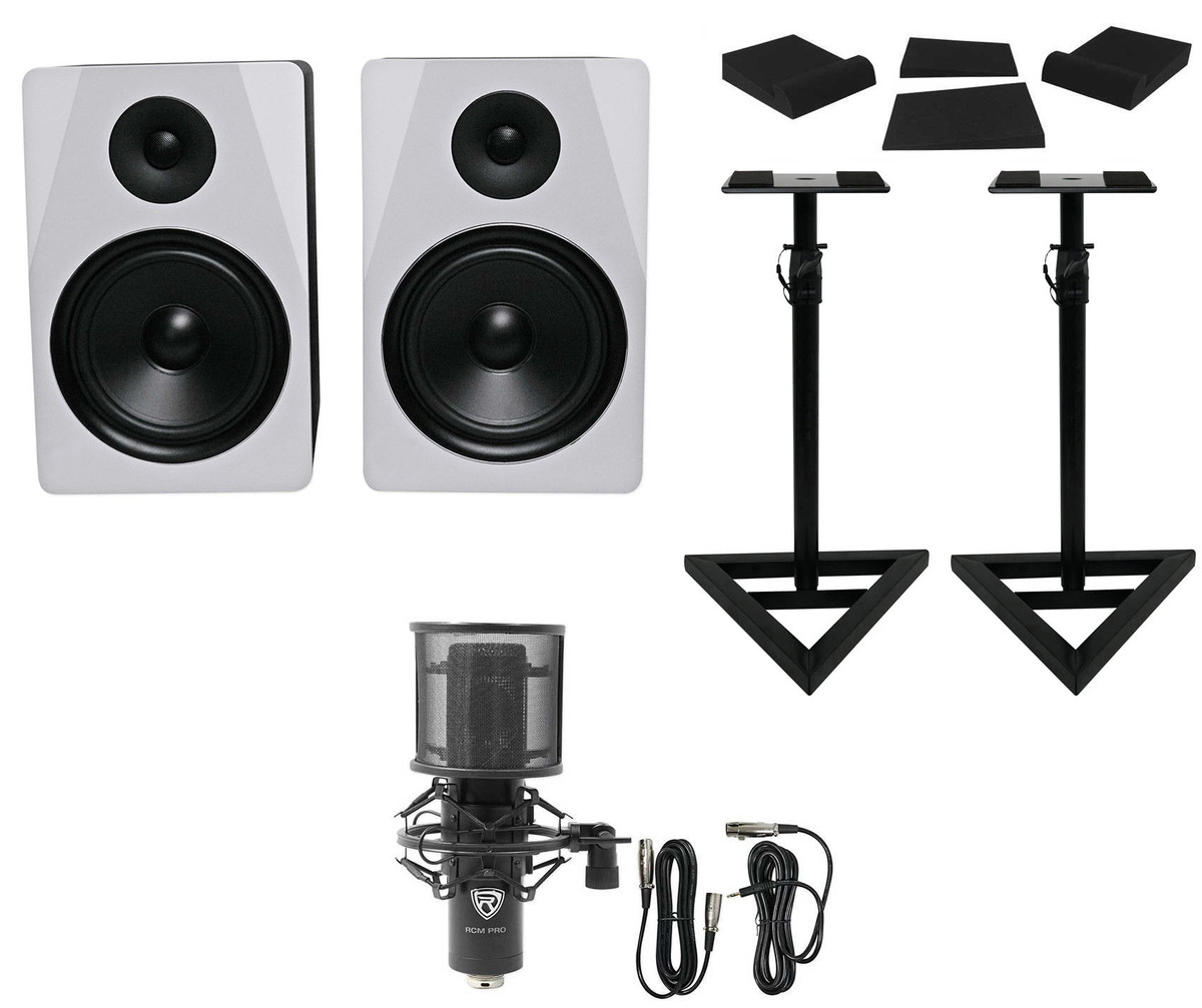  Rockville APM8W 8 2-Way 500W Active/Powered USB Studio Monitor  Speakers Pair, White : Video Games