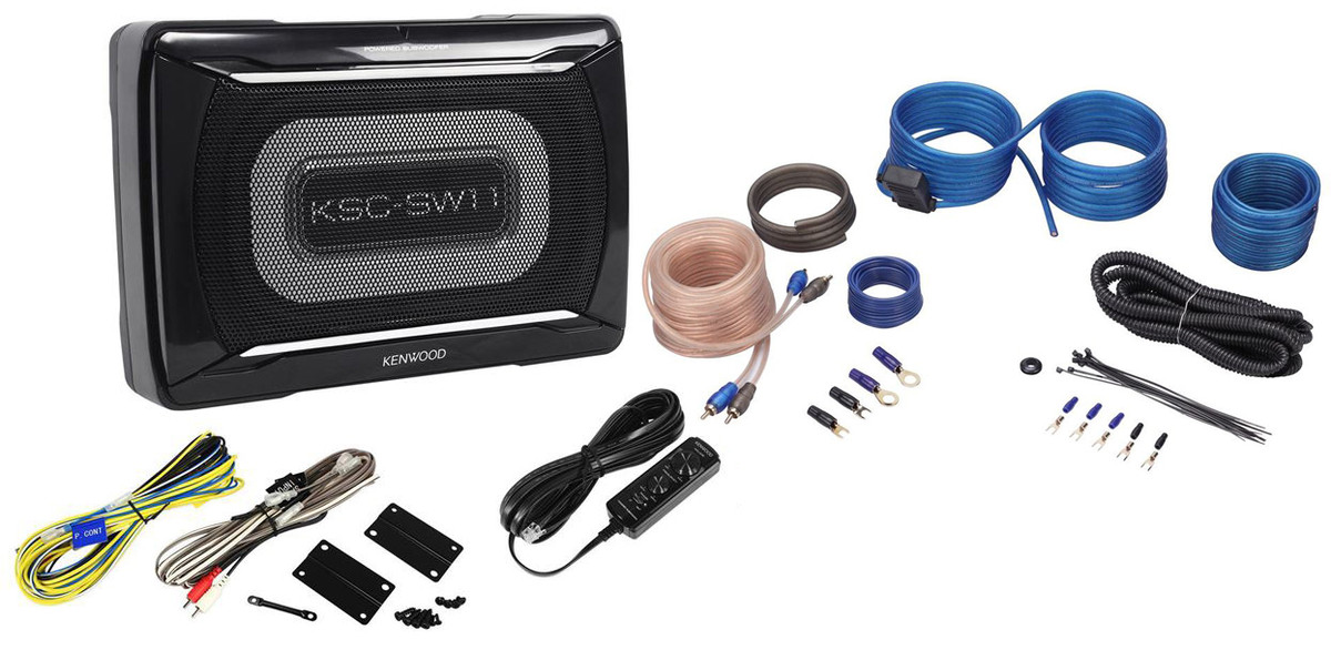 Kenwood KSC-SW11 150 Watt Compact/Slim Powered Subwoofer w/ Bass  Remote+Wire Kit