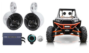 2 Polk Audio 5.25" Tower Speakers+Amp+Bluetooth Control for Polaris RZR/ATV/UTV