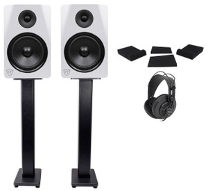 2) Rockville DPM8W 8" 600w Dual Studio Monitors+36" Stands+Pads+Headphones